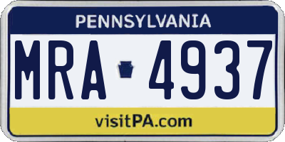 PA license plate MRA4937
