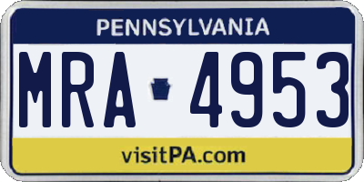 PA license plate MRA4953