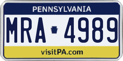 PA license plate MRA4989