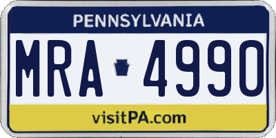 PA license plate MRA4990