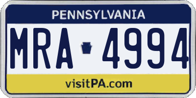 PA license plate MRA4994