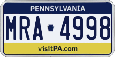 PA license plate MRA4998