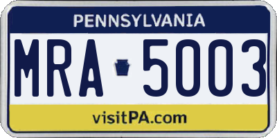 PA license plate MRA5003