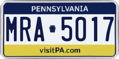 PA license plate MRA5017