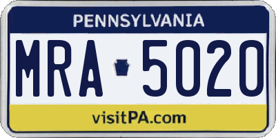 PA license plate MRA5020