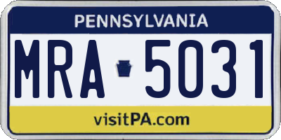 PA license plate MRA5031