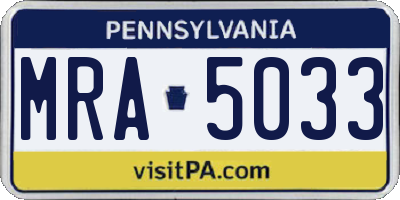 PA license plate MRA5033