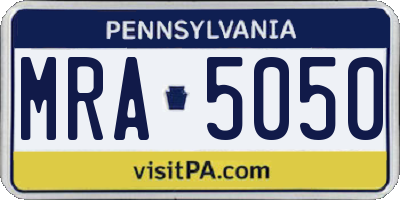 PA license plate MRA5050