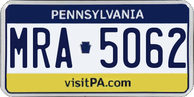 PA license plate MRA5062
