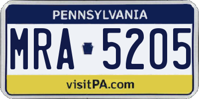 PA license plate MRA5205