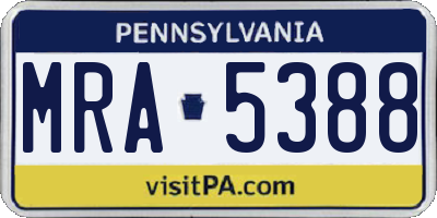 PA license plate MRA5388