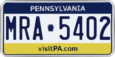 PA license plate MRA5402
