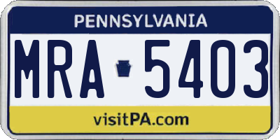 PA license plate MRA5403