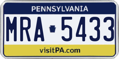 PA license plate MRA5433