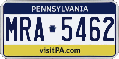 PA license plate MRA5462