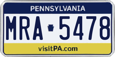 PA license plate MRA5478
