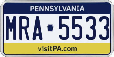 PA license plate MRA5533