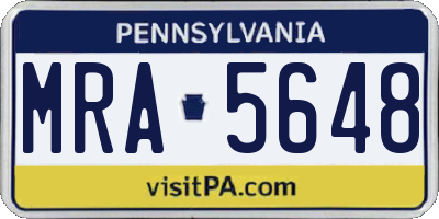 PA license plate MRA5648