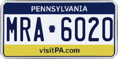 PA license plate MRA6020