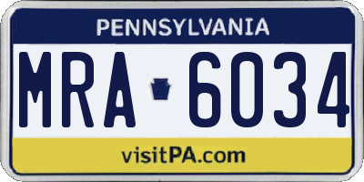 PA license plate MRA6034