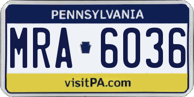 PA license plate MRA6036