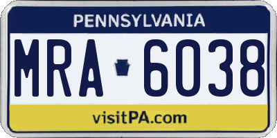 PA license plate MRA6038