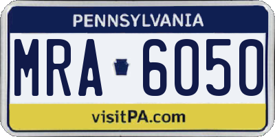 PA license plate MRA6050
