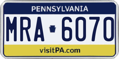 PA license plate MRA6070