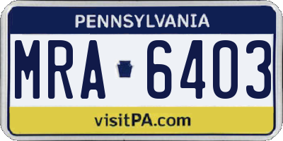 PA license plate MRA6403