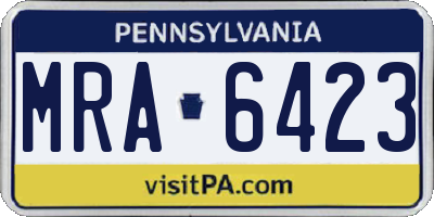 PA license plate MRA6423
