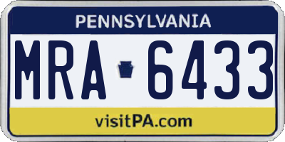 PA license plate MRA6433
