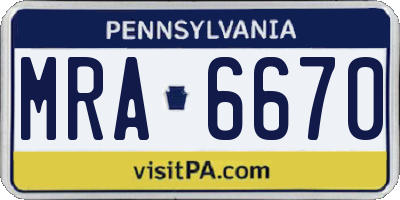 PA license plate MRA6670