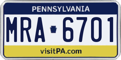 PA license plate MRA6701