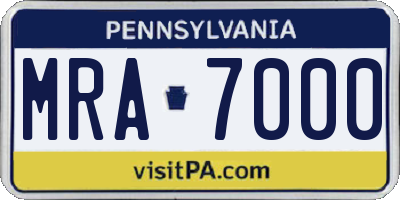PA license plate MRA7000