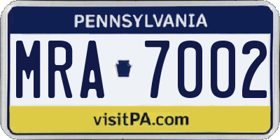 PA license plate MRA7002