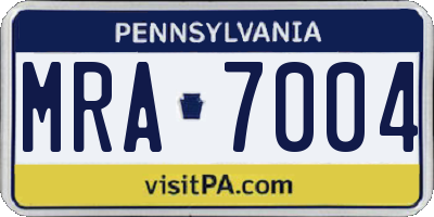 PA license plate MRA7004
