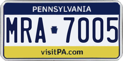 PA license plate MRA7005