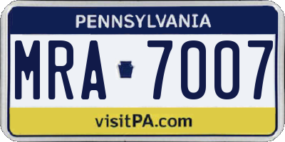 PA license plate MRA7007