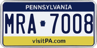 PA license plate MRA7008