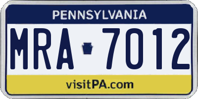 PA license plate MRA7012