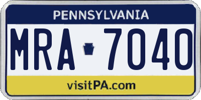 PA license plate MRA7040