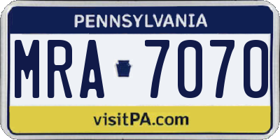 PA license plate MRA7070