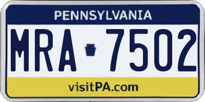 PA license plate MRA7502