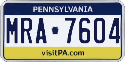PA license plate MRA7604
