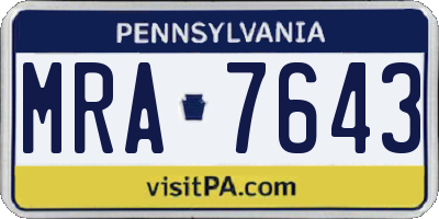 PA license plate MRA7643