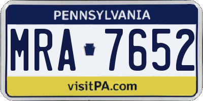 PA license plate MRA7652