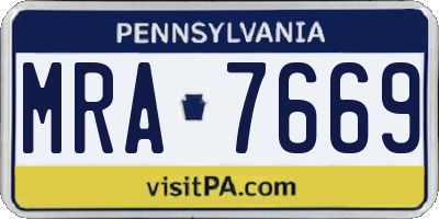 PA license plate MRA7669