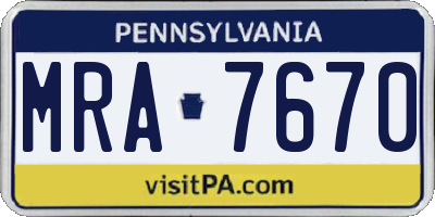 PA license plate MRA7670