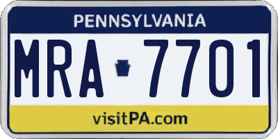 PA license plate MRA7701