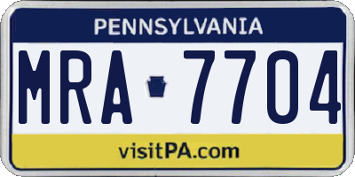 PA license plate MRA7704